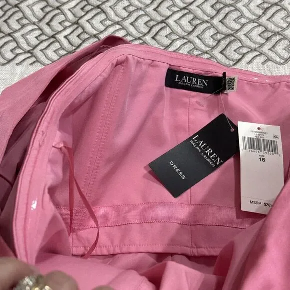 (R7) LAUREN Ralph Lauren Satin One-Shoulder Cocktail Dress in Pink Size 16 - Picture 10 of 16